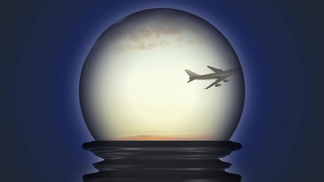 Glass bulb with airplane flying inside