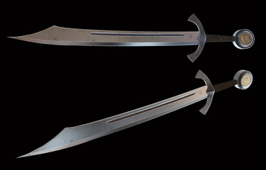 The medieval swords isolated on black background 3d illustration