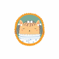 Keuken spatwand met foto Hand drawn vector illustration of a cute funny portrait in a frame of Victorian young lady cat. Isolated objects. Scandinavian style flat design. Concept for children print. © Maria Skrigan