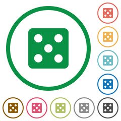 Dice five flat icons with outlines