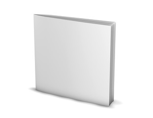 Square shaped brochure closed standing on floor blank cover.