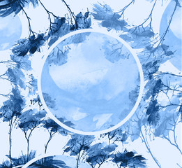 Watercolor abstract round spot, blot on white isolated background. blue trees on the planet Earth. Ecology. Watercolor art illustration, logo, sticker.