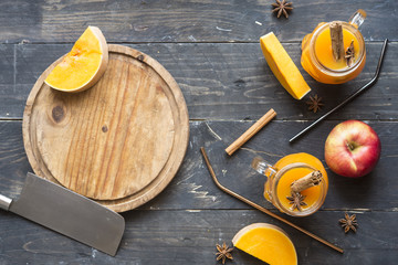 Drink for halloween pumpkin, apple, cinnamon and star anise