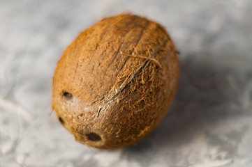Whole coconut on old gray concrete background