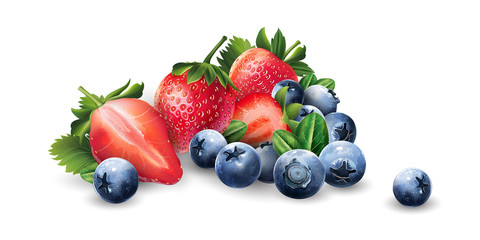 Fototapeta na wymiar Blueberries and strawberries