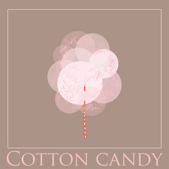 Pink sweet cotton wool on a stick. Airy sweets. Sugar flavor. Cotton candy, like a pink tree.
