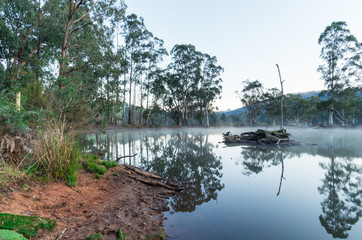 Farm dam outside Marysville in Victoria, Australia at dawn