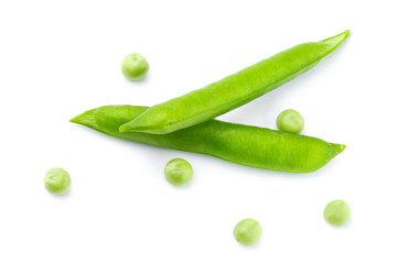 Green peas poads isolated on white background