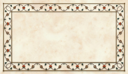 Floral frame, indian/arabic ornement on marble background - 217311209