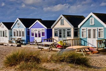 Hengistbury Head beach huts near Bournemouth and Christchurch Dorset England