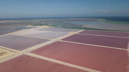 rose caribbean salt lake Bonaire island aerial drone top view