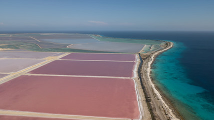 rose caribbean salt lake Bonaire island aerial drone top view