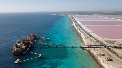 rose caribbean salt lake Bonaire island aerial drone top view