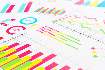 Colorful financial graphs and charts. Business background.