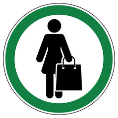 srg421 SignRoundGreen - german - ez421 ErlaubnisZeichen: Einkaufstasche / Tasche / Frau mit Einkaufstasche erlaubt - english - shopping-bag: woman with shopping bags allowed - green g6451