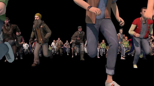 People Run Away Terrified Alpha Matte 3D Rendering Animations