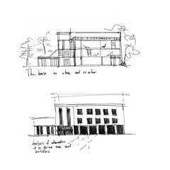 Архитектурный черно-белый эскиз. Анализ здания.