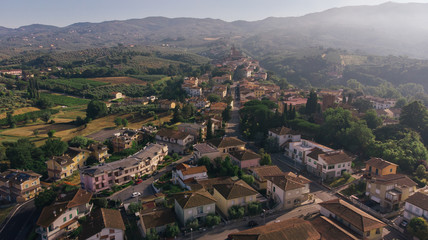 Fototapeta na wymiar Aerial drone view of Vinci village, Toscana, Italy. Typical rural village of Italy