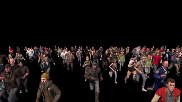 People Run Away Terrified Front Alpha Matte 3D Rendering Animations