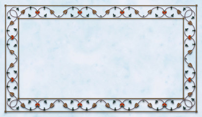 Floral frame, indian/arabic ornement on blue marble surface