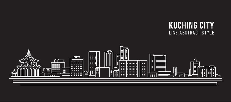 Cityscape Building Line Art Vector Illustration Design - Kuching City