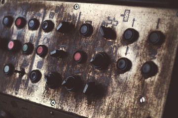 Old control panel of the machine, vintage photo.