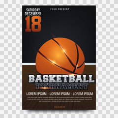 Basketball Poster with Basketball Ball. Basketball Playoff Advertising. Sport Event Announcement