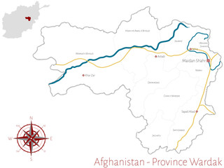 Large and detailed map of the afghan province of Wardak.