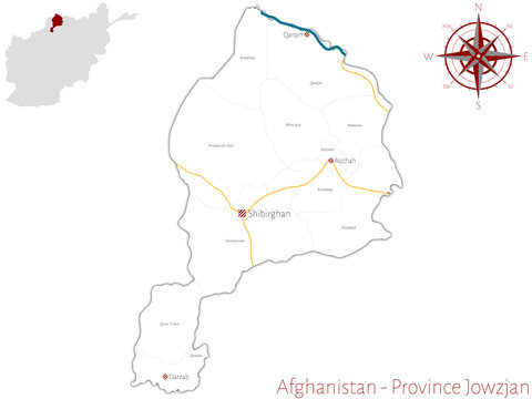 Large and detailed map of the afghan province of Jowzjan.