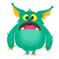 Scared cartoon blue monster design. Vector cute monster mascot illustration for Halloween