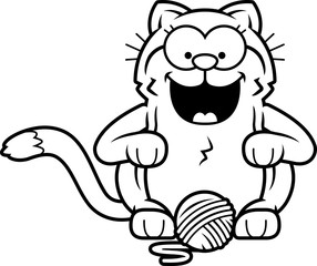 Cartoon Little Cat Playing Yarn