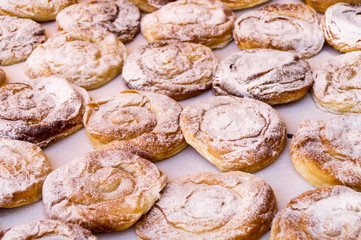 Ensaïmada de Mallorca, a traditional pastry, seen on a farmers market in Sineu, Mallorca