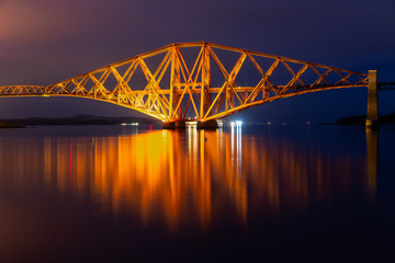 Evening view Forth Bridge, railway bridge over Firth of Forth near Queensferry in Scotland