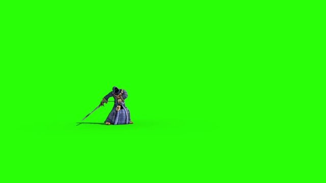 Evil Monk Attack Sword Dagger Green Screen Side 3D Renderings Animations