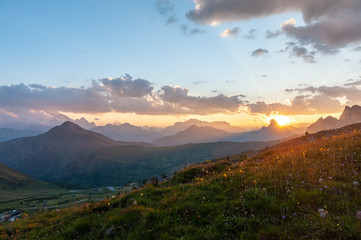 Landscape shot at the Passo di Giau, in the the Italian Dolomites, during the Golden Hour.