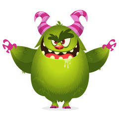 Angry cartoon monster. Halloween vector illustration.