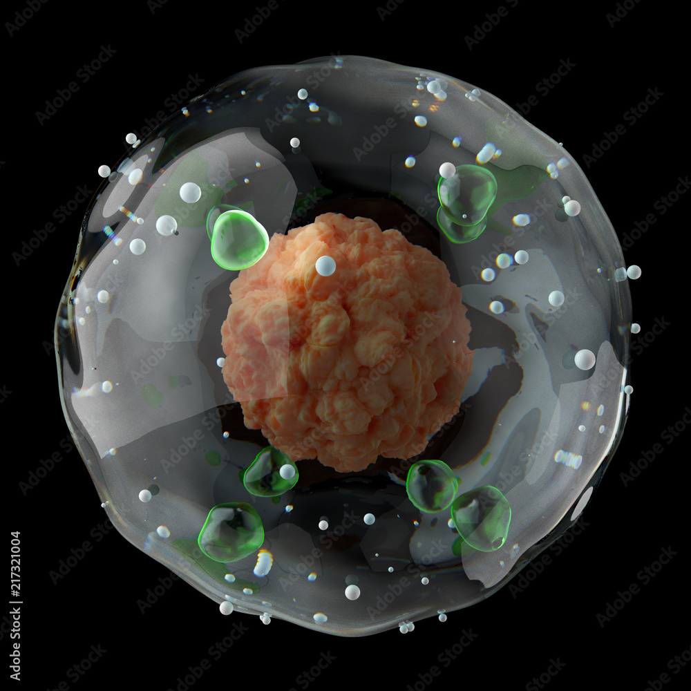 Poster single 3d render abstract molecule with transparent shield around main atom. isolated illustration. 