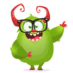 Cartoon  laughing green monster. Vector illustration of green  monster isolated. Halloween design