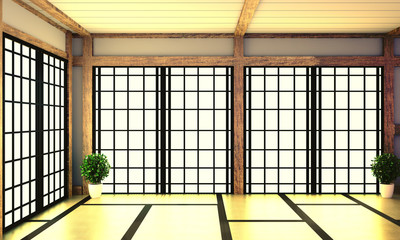 Empty Room japanese with tatami mat design . 3D rendering