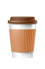 Paper cup for coffee with a lid on a white background. Vector illustration of cookware for fast food
