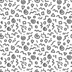Black and White Doodle Geometric Vector Seamless Pattern.