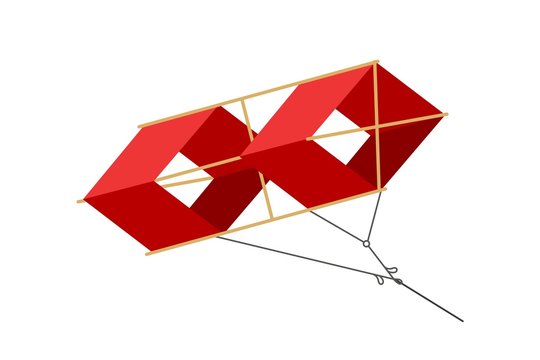 Red box-shaped kite on a white background. Vector illyustartsiya subject hobbies and summer games