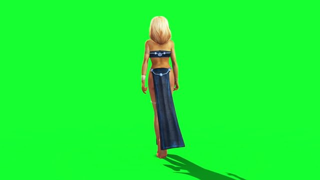Sexy Odalisque Woman Walkcycle Back Green Screen 3D Rendering Animation