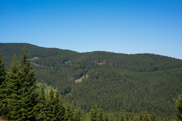 Scenic view from the top of the mountain in Romania, Carpathian mountains.