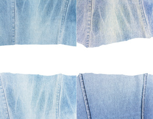 Collection of blue jeans fabric textures
