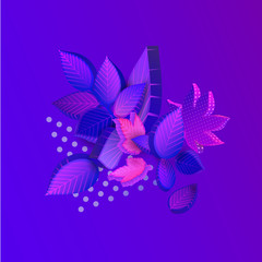 Purple autumn spectrum background with beautiful 3d leaves.