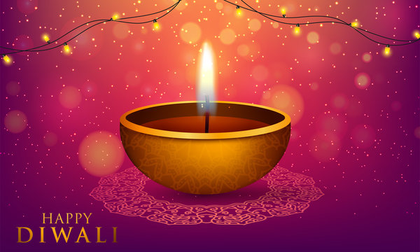 Happy Diwali Indian Deepavali Hindu festival of lights holiday greeting card template