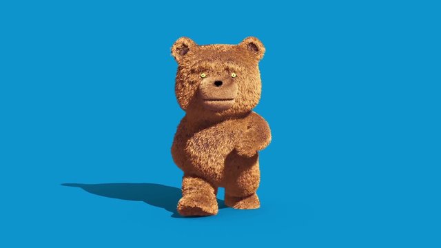 Teddy Bear Real Fur Walkcycle Front Blue Screen Loop 3D Renderings Animations
