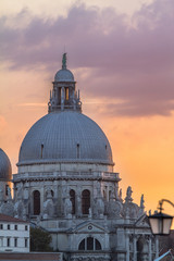 Fototapeta na wymiar Basilica Santa Maria della salute and sunset sky, Venice