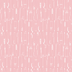 Line art pens and pencils seamless pattern on pink notebook page background. Great for school and office stationery, fabric, scrap booking, packaging, backgrounds and backdrops.